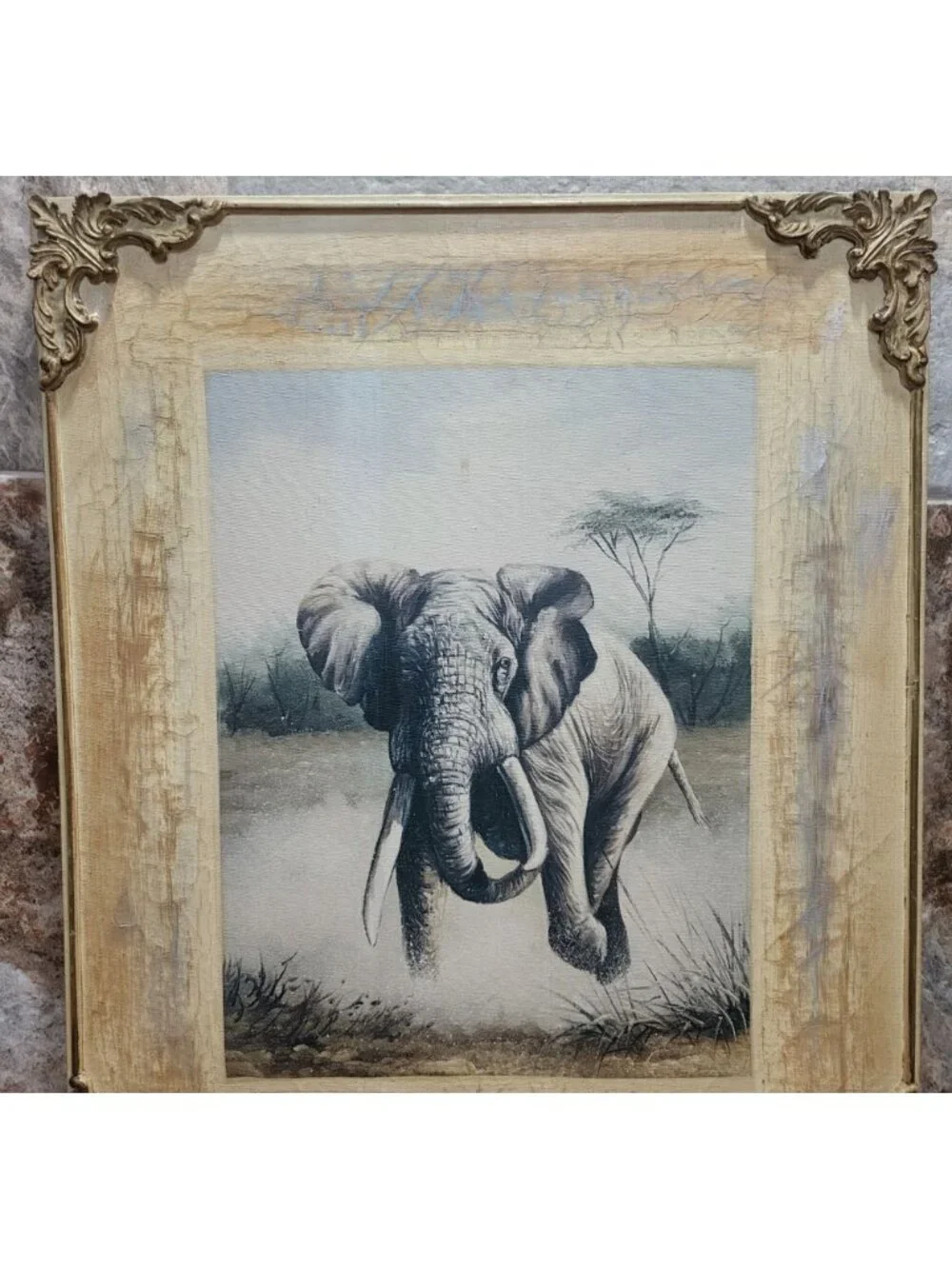 Charging Elephant Stretched Canvas Wall Art Print Wooden Frame